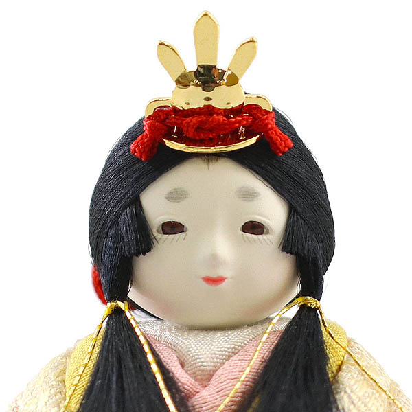 東玉工房　 雛人形　ひないろ 正絹 浅黄 木目込み 親王飾り びーどろ桜橘 透かし麻の葉模様 木製 円形 三日月形飾り台 (小)　詳細画像