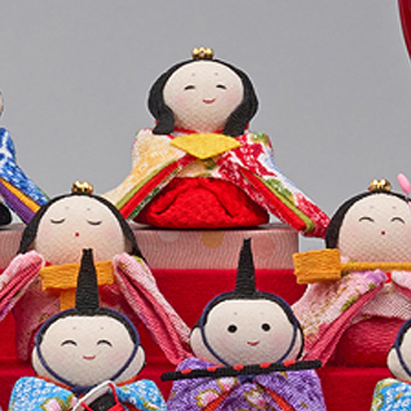 藤翁　 雛人形　手作りちりめん細工 夢あそび わらべ 十人飾り Ｗオーク アクリルケース飾り　詳細画像