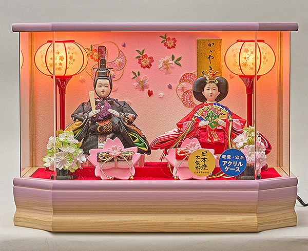 藤翁　 雛人形　彩乃 豆親王 紫 六角Ｗオークボカシ 刺繍バック アクリルケース飾り　詳細画像