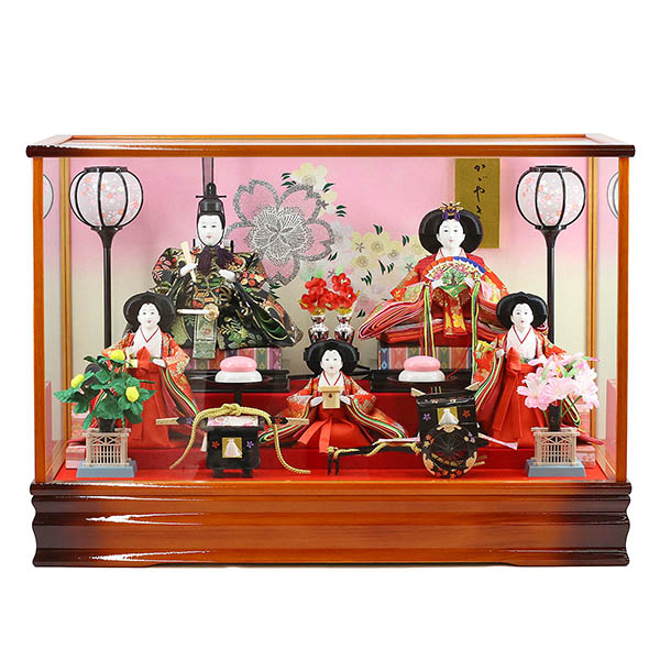 綾菜 三五親王 芥子官女 五人飾り ガラスケース飾り オルゴール付き