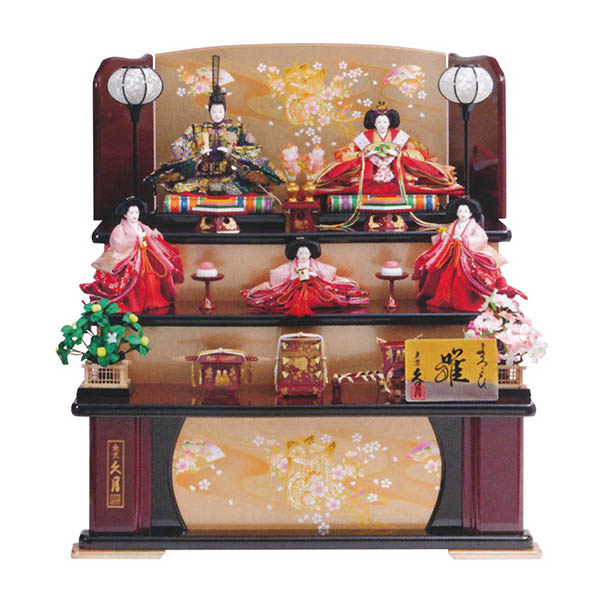 久月 衣裳着 木製五人飾り 三五親王 芥子官女 【D-65】