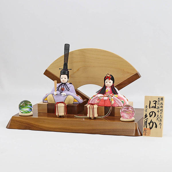 久月　 雛人形　久月作 ほのか 小春雛 薄紫色 親王飾り 高級木材使用 扇型屏風 飾り台　詳細画像
