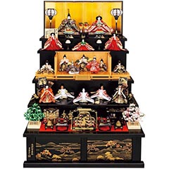 雛人形: 京六番親王 七寸 十七人飾り 能楽鶴亀雛 【150N20332】