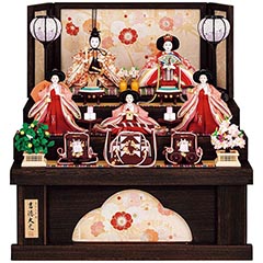雛人形: 小三五親王 小芥子官女 五人飾り 三段収納飾り 花ひいな （引き出し式収納箱） 【352S60332