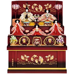 雛人形: 小三五親王 小芥子官女 五人飾り 三段収納飾り 春彩 （引き出し式収納箱） 【462S60332】