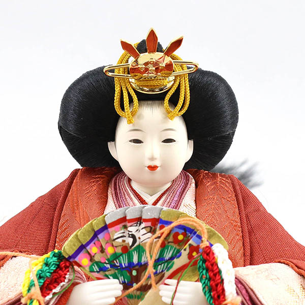 柴田家千代　 雛人形　柴田家千代作 葵 かすみ桜刺繍 青緑/朱 柳親王 裾短衣裳着 黒塗り桜柄 円形飾り台 平飾り　詳細画像