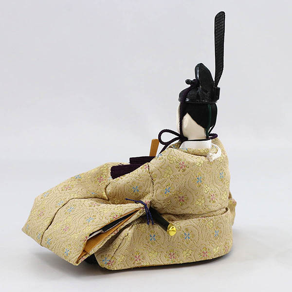 柴田家千代　 雛人形　柴田家千代作 葵 金らん ベージュ/赤 柳親王 裾短衣裳着 白色七宝文様屏風 木製飾り台 平飾り　詳細画像