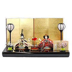 柴田家千代作 葵 金らん ベージュ/赤 柳親王 裾短衣裳着 金屏風 黒塗り飾り台 平飾り