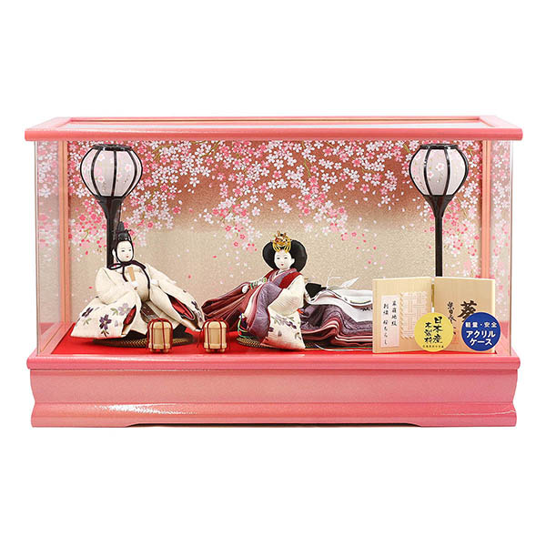 柴田家千代作 葵 算崩地紋 刺繍桜ちらし 白紫 柳親王 裾長衣装着 オルゴール付き 小桜柄 ピンク塗