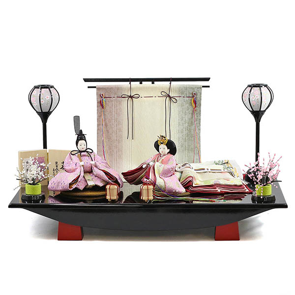 柴田家千代作 葵 麻の葉に丸文 薄紫ピンク 柳親王 裾長衣装着 三段ぼかし几帳 華風 黒塗り飾り台 