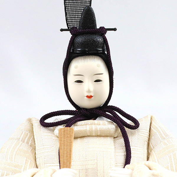 柴田家千代　 雛人形　柴田家千代作 葵 算崩地紋 刺繍桜ちらし 白紫 柳親王 裾長衣装着 三段ぼかし几帳 華風 黒塗り飾り台 平飾り　詳細画像