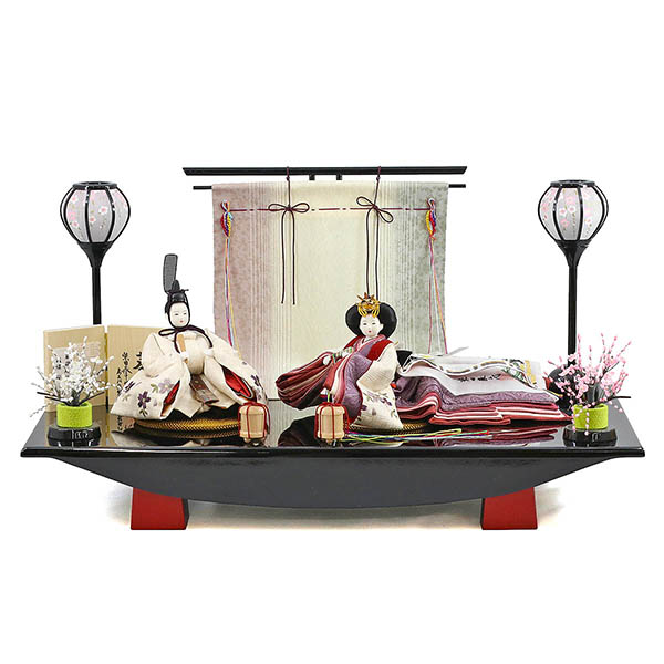 柴田家千代作 葵 算崩地紋 刺繍桜ちらし 白紫 柳親王 裾長衣装着 三段ぼかし几帳 華風 黒塗り飾り