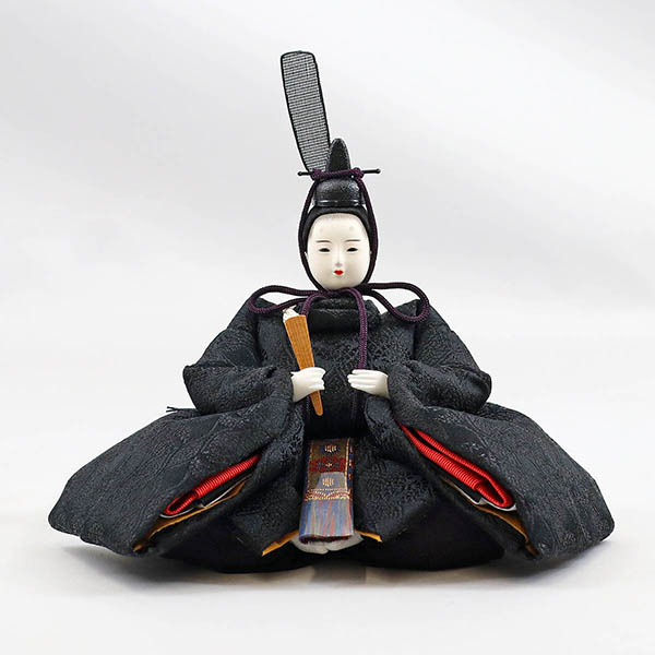 柴田家千代　 雛人形　柴田家千代作 葵 有職 向鶴丸文 黒/赤 柳親王 裾長衣装着 金屏風 黒塗り 収納飾り　詳細画像