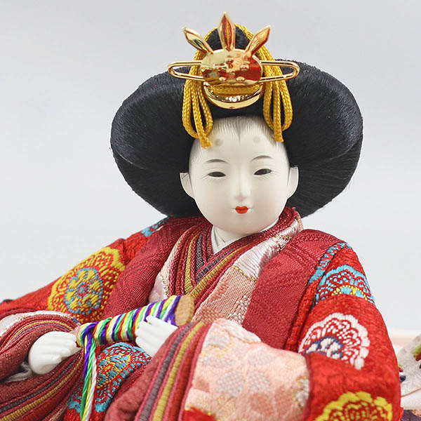 柴田家千代　 雛人形　柴田家千代作 葵 有職 向鶴丸文 黒/赤 柳親王 裾長衣装着 金屏風 黒塗り 収納飾り　詳細画像