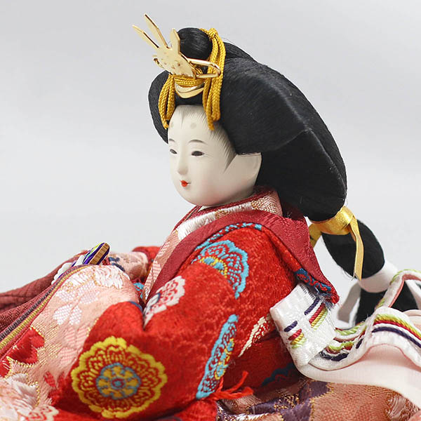 柴田家千代　 雛人形　柴田家千代作 葵 有職 向鶴丸文 黒/赤 柳親王 裾長衣装着 金屏風 黒塗り 収納飾り　詳細画像