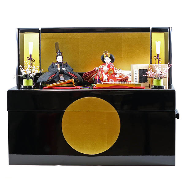 柴田家千代作 葵 有職 向鶴丸文 黒/赤 柳親王 裾長衣装着 金屏風 黒塗り 収納飾り