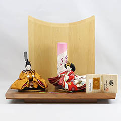 柴田家千代作 葵 黄櫨染 唐花文様 金茶/赤 柳親王 裾長衣装着 筒型雪洞 高級木材使用 衝立・飾り