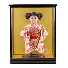 雛人形: 松寿作 市松人形 特選友禅 ガラスケース飾り （HB45）