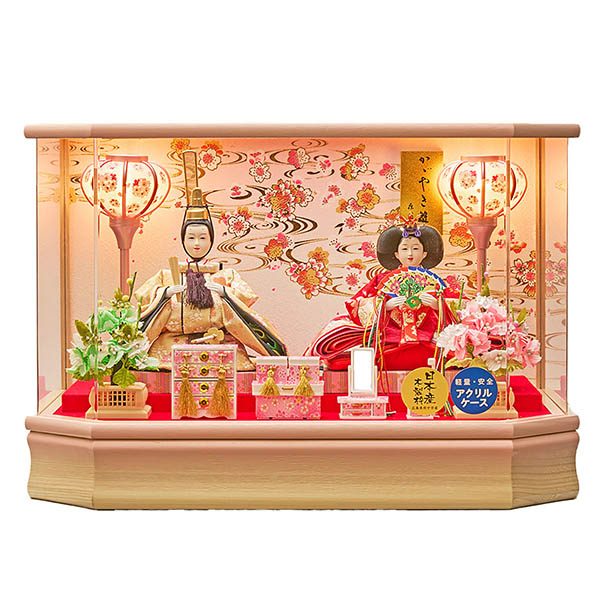 藤翁　 雛人形　美里 小三五親王 六角Ｗオークボカシ アクリルケース飾り　詳細画像