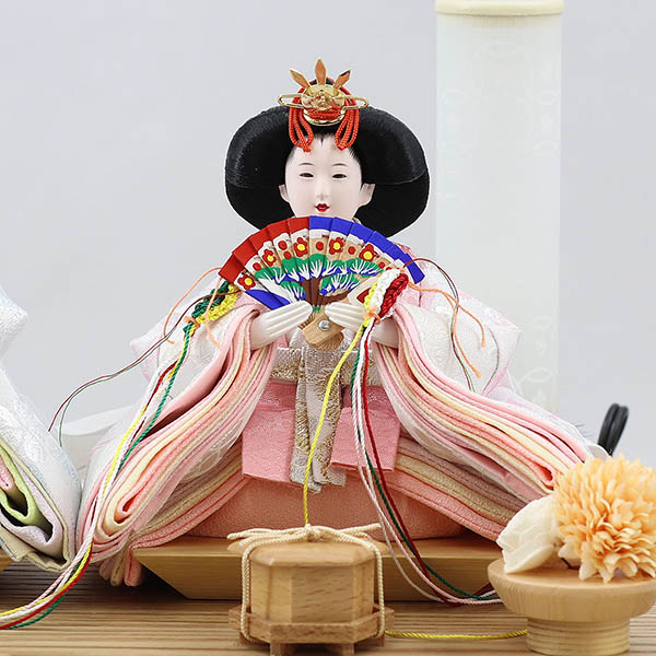 久月　 雛人形　久月 衣裳着 フラワーアート ケース入り 親王飾り 小芥子親王 白木 木目 アクリルケース飾り　詳細画像