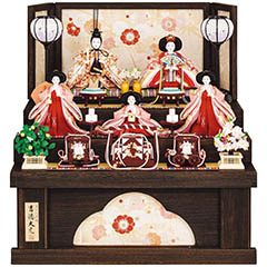 雛人形: 小三五親王 小芥子官女 五人 引き出し式収納箱飾り 花ひいな 【352S60362】
