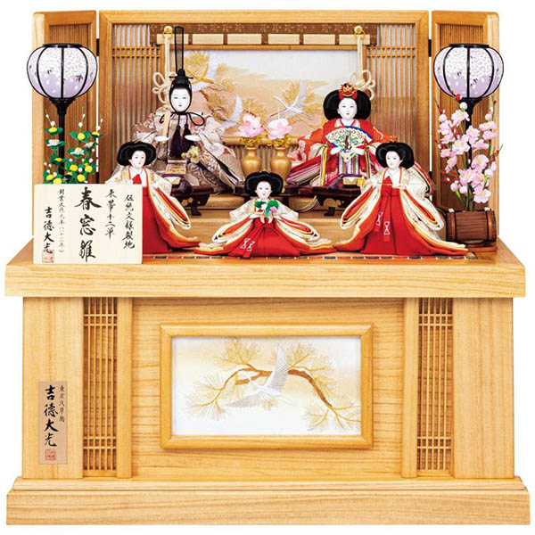 小三五親王 柳官女 五人 白木調 木目 収納箱飾り 春窓雛 【472S60352】