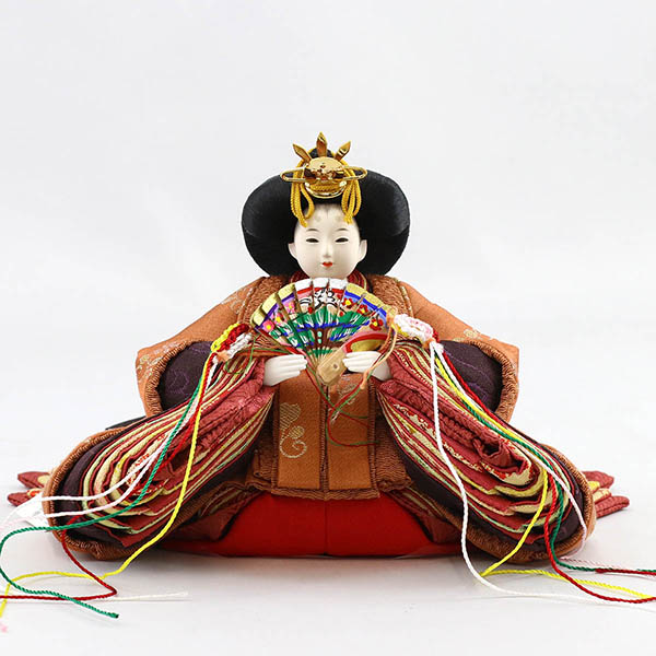 柴田家千代　 雛人形　柴田家千代作 葵 正絹優美錦 薄紫/オレンジ 柳親王 裾短衣裳着 アートフラワー 白木 木目 飾り台　詳細画像