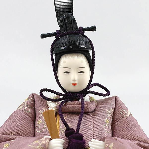 柴田家千代　 雛人形　柴田家千代作 葵 正絹優美錦 薄紫/オレンジ 柳親王 裾短衣裳着 アートフラワー 白木 木目 飾り台　詳細画像
