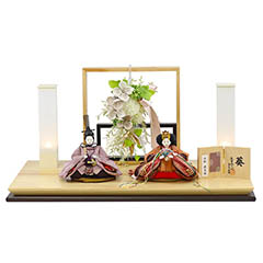 柴田家千代作 葵 正絹優美錦 薄紫/オレンジ 柳親王 裾短衣裳着 アートフラワー 白木 木目 飾り台