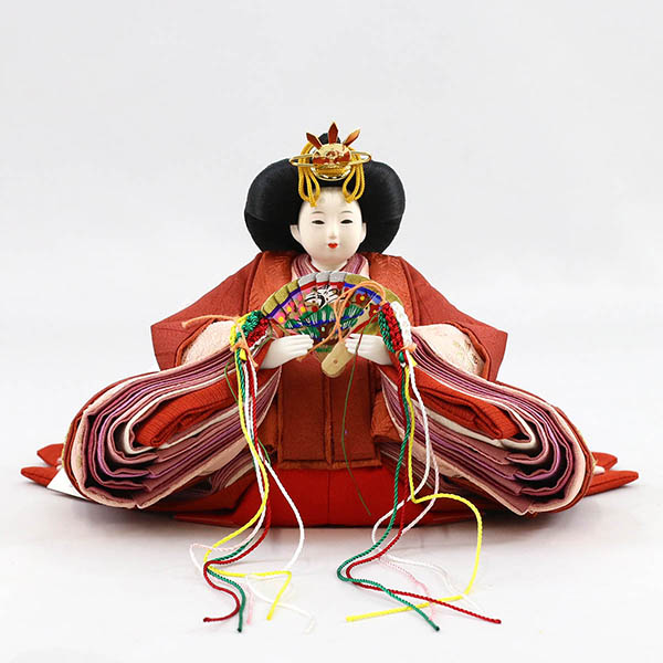 柴田家千代　 雛人形　柴田家千代作 葵 かすみ桜刺繍 青緑/朱 柳親王 裾短衣裳着 アートフラワー 白木 木目 飾り台　詳細画像