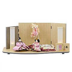 柴田家千代作 葵 麻の葉に丸文 薄紫ピンク 柳親王 裾長衣装着 アートフラワー 白木 木目 飾り台 