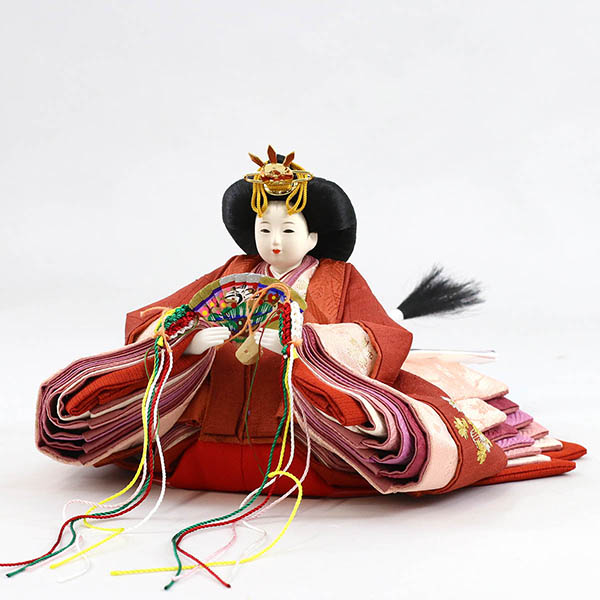 柴田家千代　 雛人形　柴田家千代作 葵 かすみ桜刺繍 青緑/朱 柳親王 裾短衣裳着 アートフラワー 白木 木目 飾り台 屏風　詳細画像