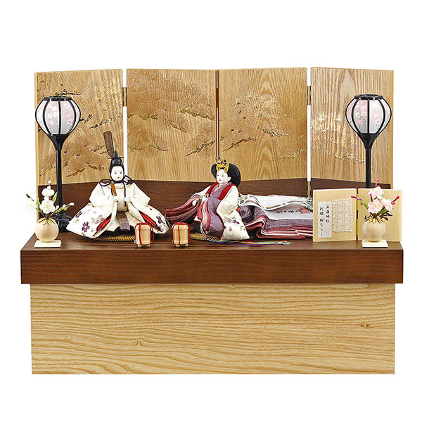 柴田家千代作 葵 算崩地紋 刺繍桜ちらし 白紫 柳親王 裾長衣装着 紅白梅 扇面松文様屏風 タモ材