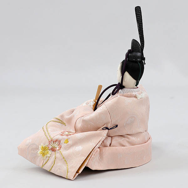 柴田家千代　 雛人形　柴田家千代作 葵 流水桜刺繍 ピンク 柳親王 裾長衣裳着 紅白梅 扇面松文様屏風 タモ材 木製収納箱 収納飾り　詳細画像