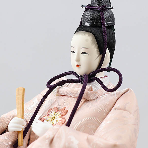 柴田家千代　 雛人形　柴田家千代作 葵 流水桜刺繍 ピンク 柳親王 裾長衣裳着 紅白梅 扇面松文様屏風 タモ材 木製収納箱 収納飾り　詳細画像