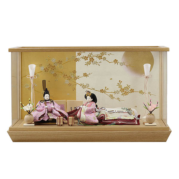 柴田家千代作 葵 麻の葉に丸文 薄紫ピンク 柳親王 裾長衣装着 白金 月に桜 木製 タモ材 アクリル