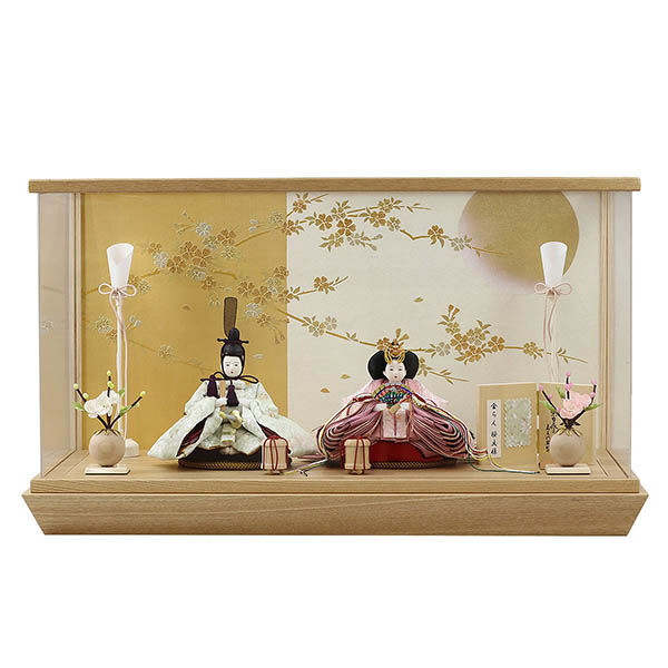 柴田家千代作 葵 金襴 桜文様 薄緑/ピンク 柳親王 裾短衣裳着 白金 月に桜 木製 タモ材 アクリ