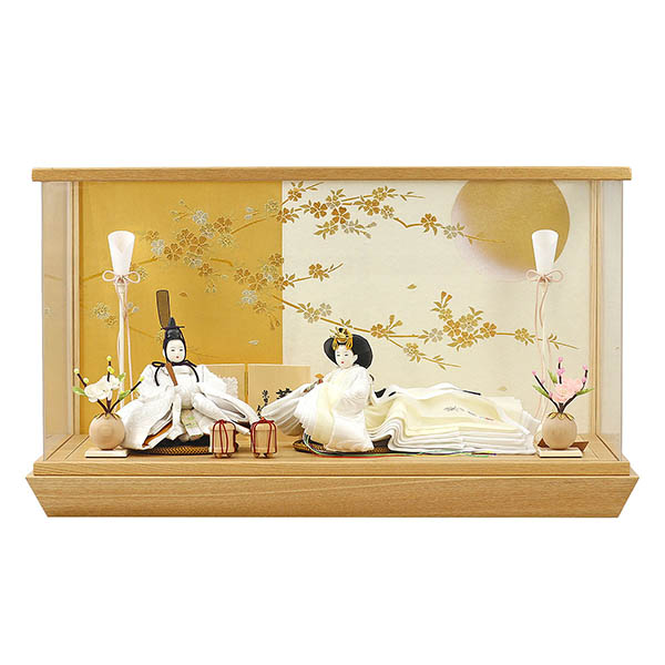 柴田家千代作 葵 流水に木瓜文 白無垢風 柳親王 裾長衣装着 白金 月に桜 木製 タモ材 アクリルケ