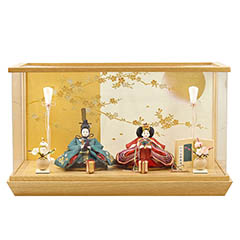 柴田家千代作 葵 かすみ桜刺繍 青緑/朱 柳親王 裾短衣裳着 白金 月に桜 木製 タモ材 アクリルケ