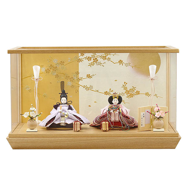 柴田家千代作 葵 刺繍リボンに梅 薄紫/ピンク 柳親王 裾短衣裳着 白金 月に桜 木製 タモ材 アク