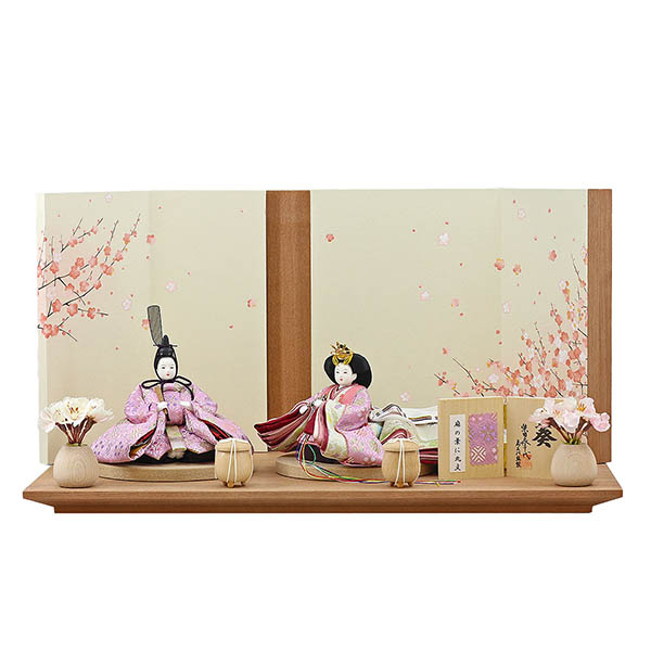 柴田家千代作 葵 麻の葉に丸文 薄紫ピンク 柳親王 裾長衣装着 艶消し木製飾り台 LED照明付き屏風