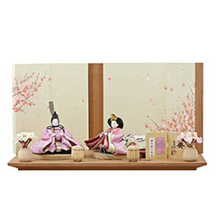 柴田家千代作 葵 麻の葉に丸文 薄紫ピンク 柳親王 裾長衣装着 艶消し木製飾り台 LED照明付き屏風