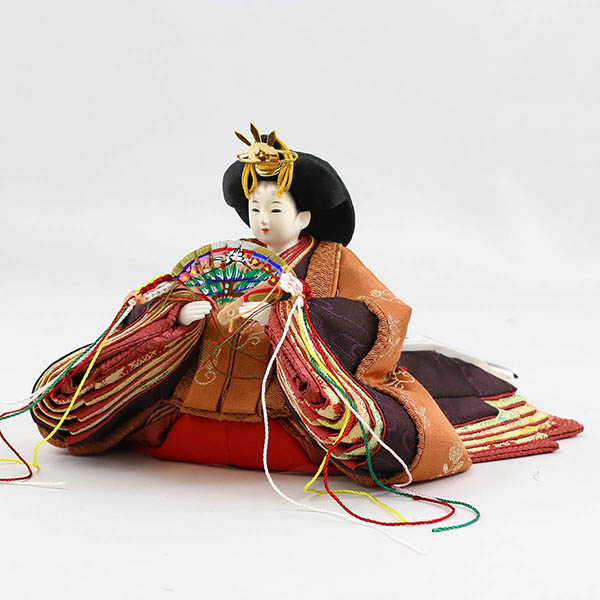 柴田家千代　 雛人形　柴田家千代作 葵 正絹優美錦 薄紫/オレンジ 柳親王 裾短衣裳着 艶消し木製飾り台 LED照明付き屏風　詳細画像