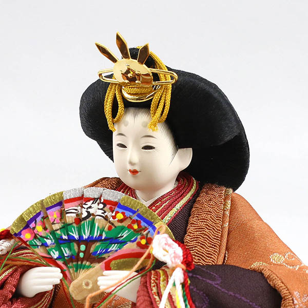 柴田家千代　 雛人形　柴田家千代作 葵 正絹優美錦 薄紫/オレンジ 柳親王 裾短衣裳着 艶消し木製飾り台 LED照明付き屏風　詳細画像