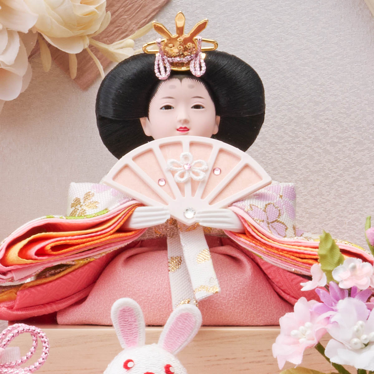 藤翁　 雛人形　はるか 柳親王飾り 新手鏡型 飾花バック アクリルケース　詳細画像