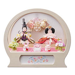 雛人形: はるか 柳親王飾り 新手鏡型 飾花バック アクリルケース