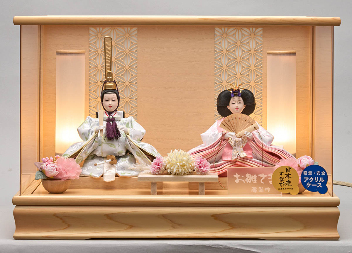 雛人形 藤翁 はづき 小三五親王飾り 白木 木目 桧 格子 アクリルケース 詳細画像 藤翁 雛人形 はづき 小三五親王飾り 白木 木目 桧 格子 アクリルケース 詳細画像