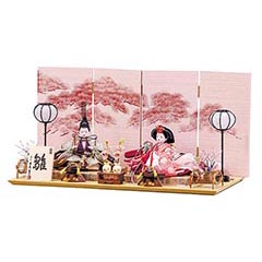 雛人形: 平安豊久作 あずさ 小三五親王揃 針松模様屏風 親王飾り