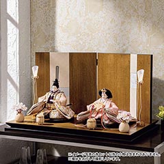 雛人形: 平安豊久作 こうえつ 小三五親王 木目 家具調 台屏風 親王飾り
