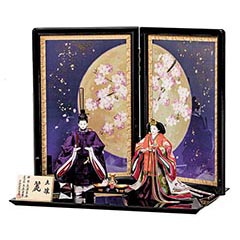 雛人形: 平安豊久作 麗 一尺立雛 押し花屏風 立雛飾り